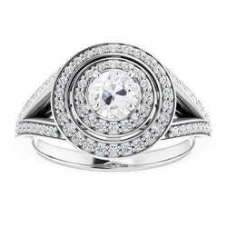 Anello in stile vintage con doppio anello rotondo con diamanti a taglio antico 6 carati