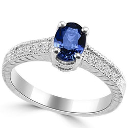 Anello in stile vintage con zaffiro Ceylon 2 carati e diamante in oro bianco 14K