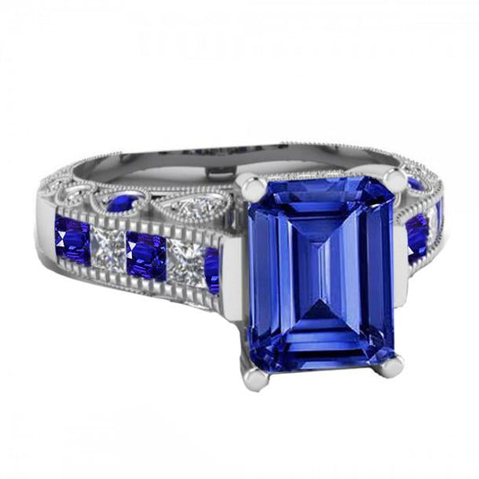 Anello in stile vintage con zaffiro di Ceylon taglio smeraldo e diamante 11.50 carati - harrychadent.it