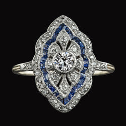 Anello in stile vintage vecchio minatore con diamanti e zaffiri trapezoidali 3,50 carati