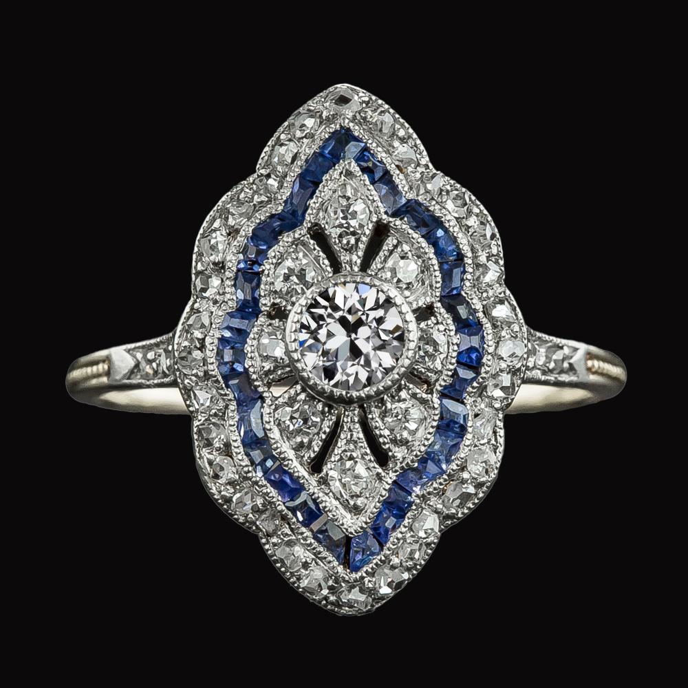Anello in stile vintage vecchio minatore con diamanti e zaffiri trapezoidali 3,50 carati - harrychadent.it