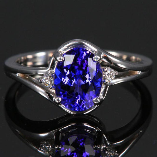 Anello in tanzanite a taglio ovale da 5,10 ct con gioielli in oro bianco 14 carati con diamanti - harrychadent.it