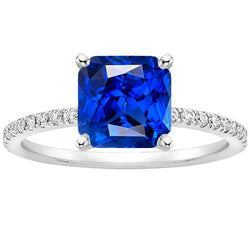 Anello in zaffiro blu brillante con pietre preziose con accenti di diamante 3.50 carati