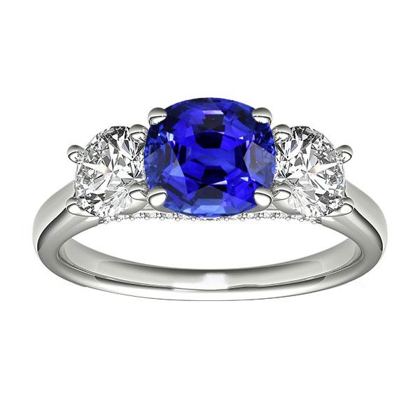 Anello in zaffiro blu con cuscino a tre pietre. gioielli con diamanti da 2.50 carati - harrychadent.it