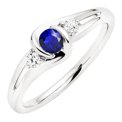 Anello in zaffiro blu in stile Tension con diamanti tondi da 1,50 carati e oro bianco 14 carati