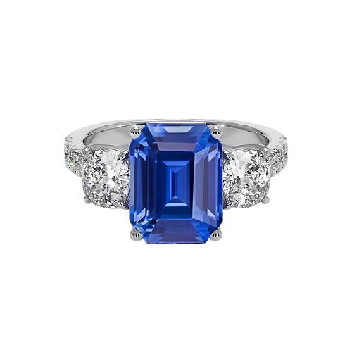 Anello in zaffiro blu smeraldo stile 3 pietre con accenti oro 2.50 carati - harrychadent.it