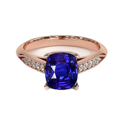 Anello in zaffiro con cuscino Ceylon stile vintage 5 carati accenti in oro rosa - harrychadent.it