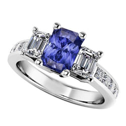 Anello in zaffiro con diamante anniversario 3 carati Set di canali con accenti da principessa