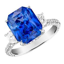 Anello in zaffiro di Ceylon con diamante radiante 7.50 carati 3 stile a punta di pietra