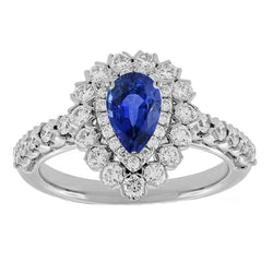 Anello in zaffiro di Ceylon con doppio anello di diamanti stile fiore 4.50 carati