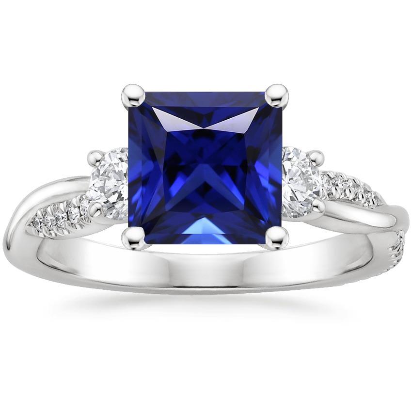 Anello in zaffiro di Ceylon taglio principessa con 3 pietre con diamanti 6 carati - harrychadent.it