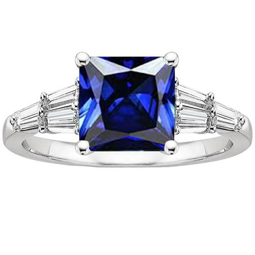 Anello in zaffiro taglio principessa con baguette affusolate. oro 4.50 carati 14K - harrychadent.it