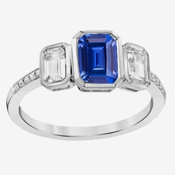 Anello incastonato di diamanti con smeraldo e zaffiro blu con 3 pietre in stile 2.50 carati