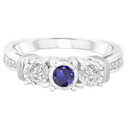 Anello incastonato di diamanti rotondi con zaffiro blu 3 carati in oro bianco 14K