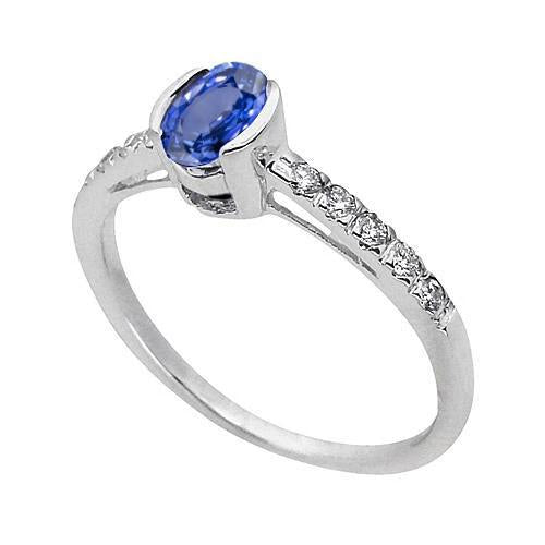 Anello incastonato di lunetta ovale con zaffiro blu dello Sri Lanka e diamante 1,40 ct - harrychadent.it