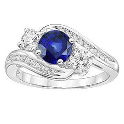 Anello nuziale con diamante 2 carati rotondo zaffiro di Ceylon 14k oro bianco
