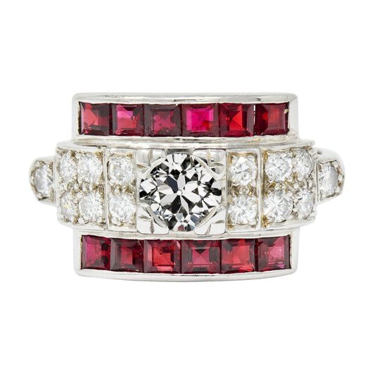 Anello nuziale con pietre preziose Gioielli Art Déco Nuovo diamante a taglio antico e rubini