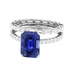 Anello nuziale con pietre preziose. zaffiro blu. diamante baguette. 3.50 carati