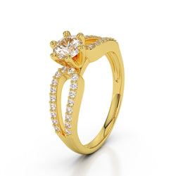 Anello nuziale in oro giallo 14 carati con diamante da 1,4 ct, set a sei griffe