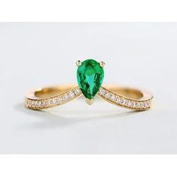 Anello nuziale in oro giallo 14K con diamante verde smeraldo taglio pera da 3,4 ct