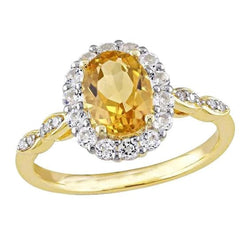 Anello nuziale in oro giallo con citrino e diamanti taglio ovale da 14.75 carati