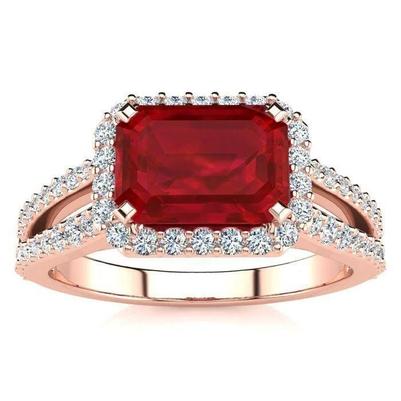 Anello nuziale in oro rosa 14 carati con taglio smeraldo rubino rosso 13 ct e diamante - harrychadent.it