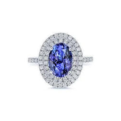 Anello nuziale in pietra tanzanite ovale blu con diamante e oro bianco 4 kt 14K