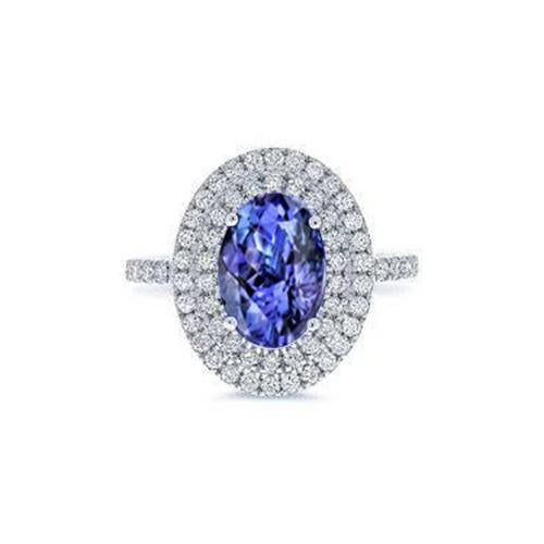 Anello nuziale in pietra tanzanite ovale blu con diamante e oro bianco 4 kt 14K - harrychadent.it