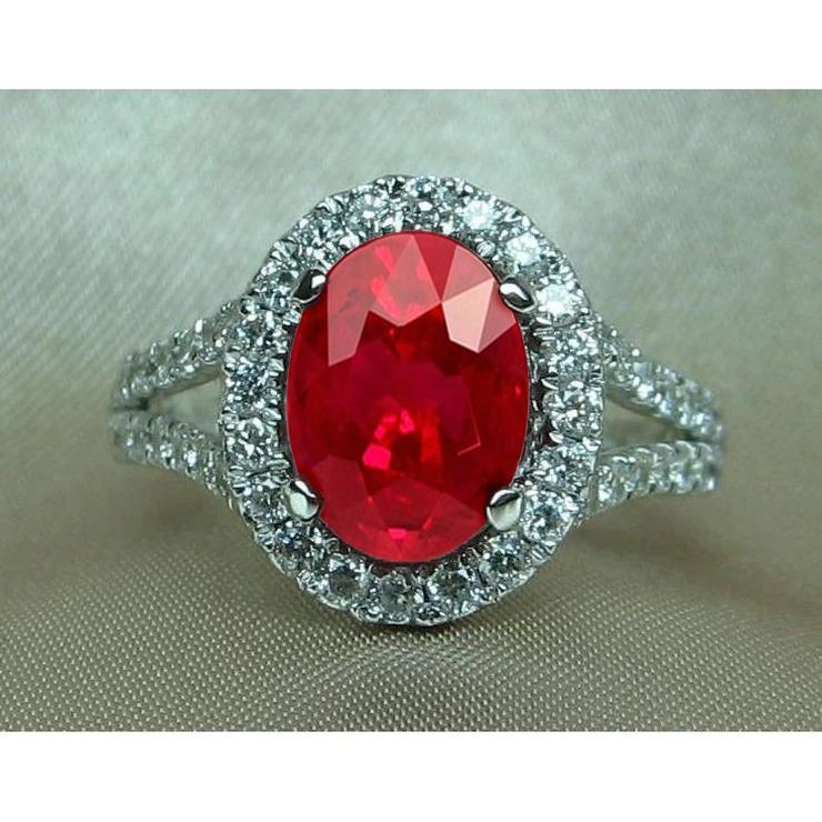 Anello nuziale rosso rubino ovale con accenti diamante 6.75 carati oro bianco - harrychadent.it