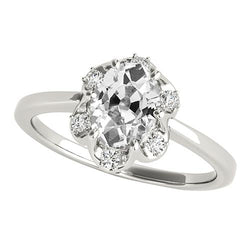 Anello nuziale rotondo e ovale con anello di diamanti da minatore antico, set di 6 punte, 4 carati