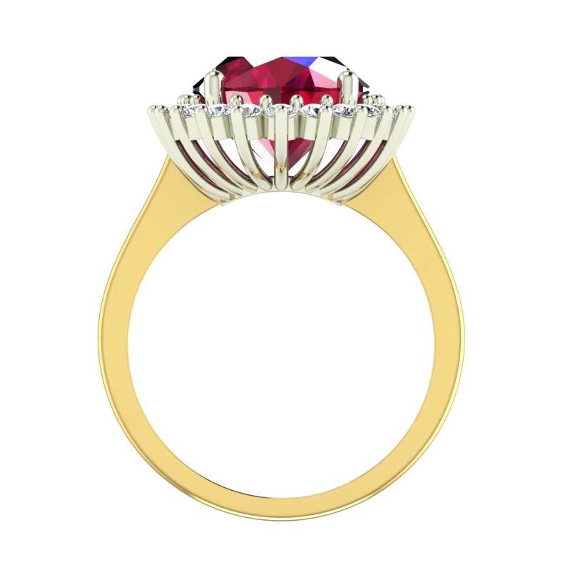 Anello ovale Burma Ruby Diamond Flower Style 10.50 carati Two Tone Gold - harrychadent.it