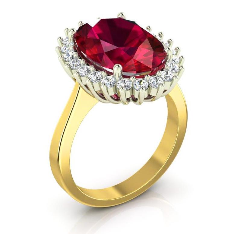 Anello ovale Burma Ruby Diamond Flower Style 10.50 carati Two Tone Gold - harrychadent.it