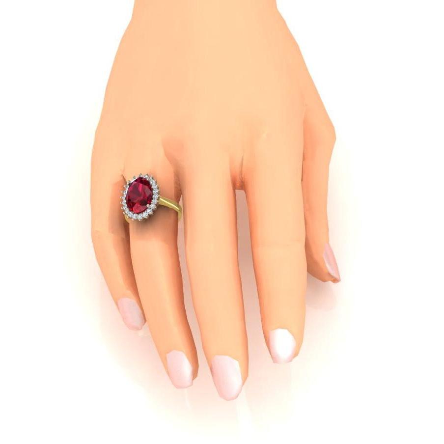 Anello ovale Burma Ruby Diamond Flower Style 10.50 carati Two Tone Gold - harrychadent.it