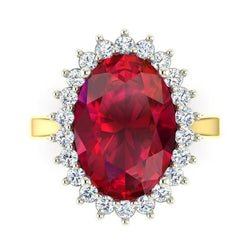 Anello ovale Burma Ruby Diamond Flower Style 10.50 carati Two Tone Gold