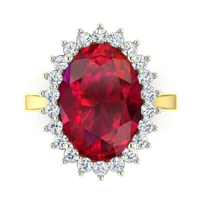 Anello ovale Burma Ruby Diamond Flower Style 10.50 carati Two Tone Gold - harrychadent.it