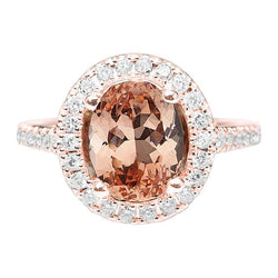 Anello ovale con Morganite e diamanti da 26.50 ct in oro rosa 14K