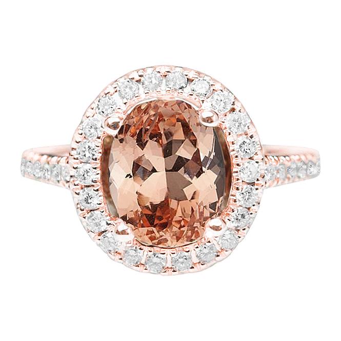 Anello ovale con Morganite e diamanti da 26.50 ct in oro rosa 14K - harrychadent.it