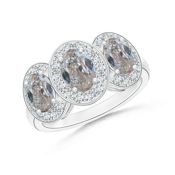 Anello ovale con diamante anello vecchio gioielli europei 5 carati oro bianco 14K - harrychadent.it