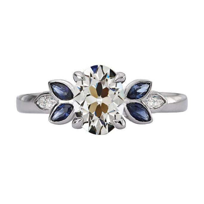 Anello ovale con diamanti a taglio antico e zaffiri blu marquise 6.50 carati - harrychadent.it