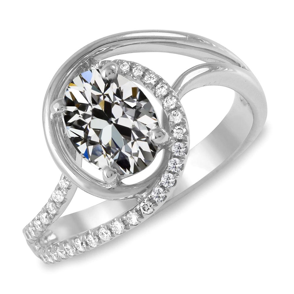 Anello ovale con diamanti da vecchio minatore, gambo intrecciato, oro 14 carati, 7,50 carati - harrychadent.it