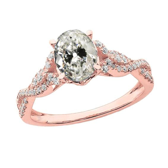 Anello ovale con diamanti taglio vecchio miniera stile infinito in oro rosa 5 carati - harrychadent.it