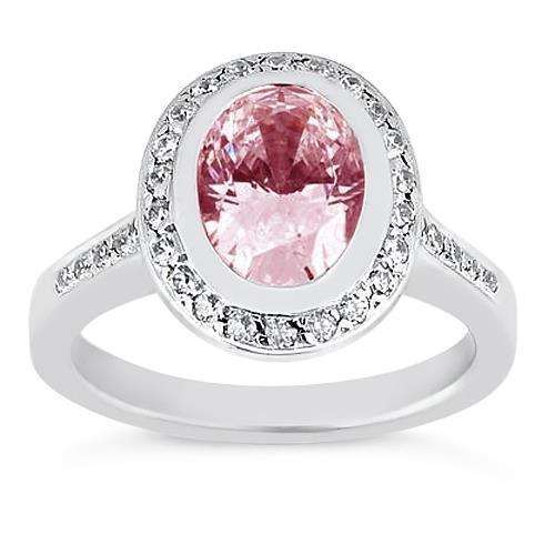 Anello ovale con gemme rosa aureola oro bianco 14 carati da 2,41 ct - harrychadent.it