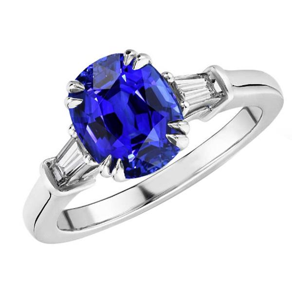 Anello ovale con tre pietre di zaffiro blu con diamante baguette 3.25 carati - harrychadent.it