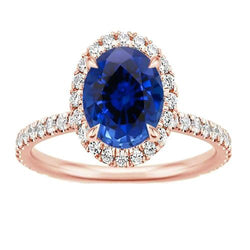 Anello ovale con zaffiro e diamanti. 8 carati. gioielli in oro rosa 14K