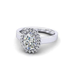 Anello ovale e rotondo a forma di fiore con diamante, oro bianco 14 carati, 2,10 carati