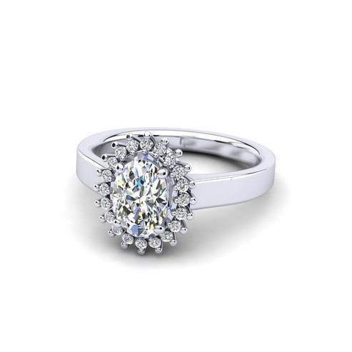 Anello ovale e rotondo a forma di fiore con diamante, oro bianco 14 carati, 2,10 carati - harrychadent.it