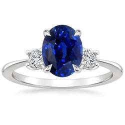 Anello ovale e rotondo con 3 pietre. zaffiro dello Sri Lanka. oro 3.50 carati