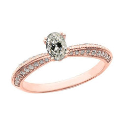 Anello ovale in oro rosa con diamante da minatore a doppia polo, 3,50 carati
