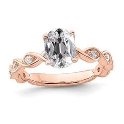 Anello ovale in oro rosa con diamanti a taglio antico, griffe attorcigliate, 3,50 carati