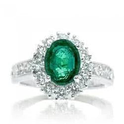 Anello ovale in pietra preziosa verde smeraldo diamante oro bianco 2,50 carati 14K